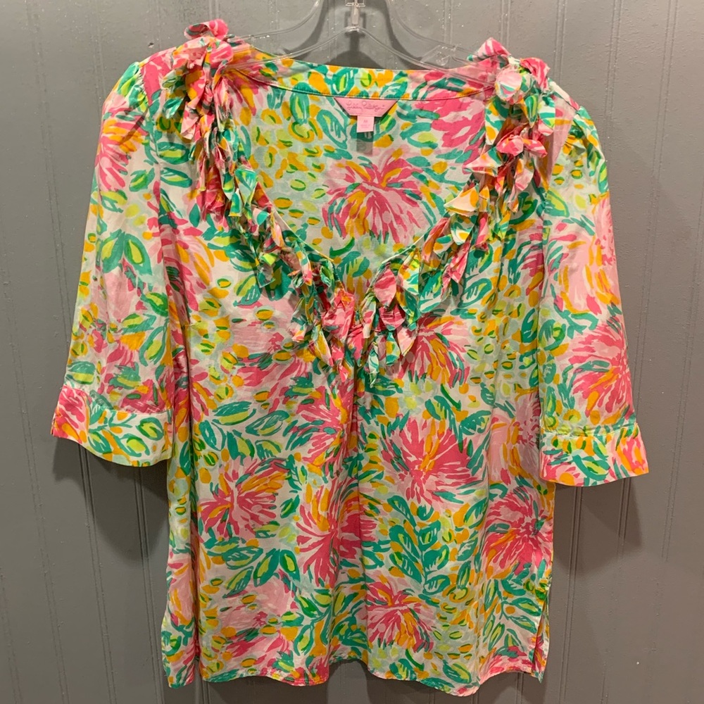 Lilly Pulitzer Bright, Fun, Pink and Green Top, M